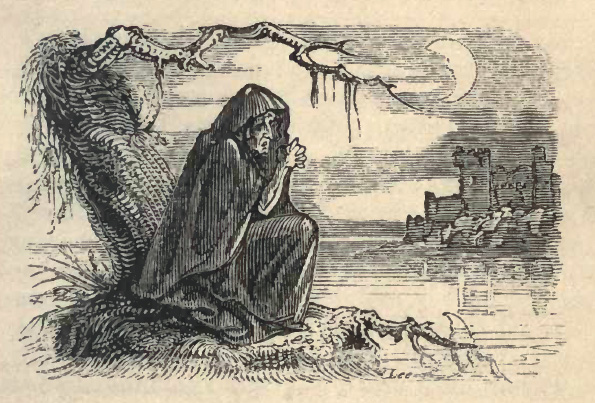 Dessin d'une banshee, gravure de W.H. Brooke pour le livre Fairy Legends and Traditions of the South of Ireland 